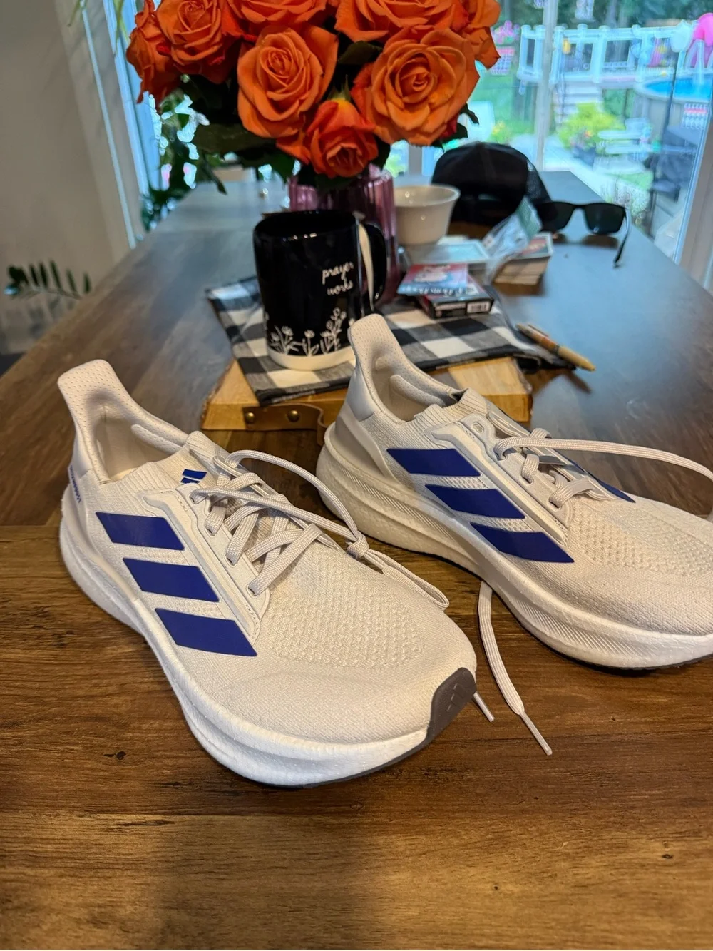 adidas White Sneakers with Blue Three-Stripes